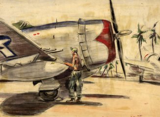 Mechanic and a Republic P-47D Thunderbolt